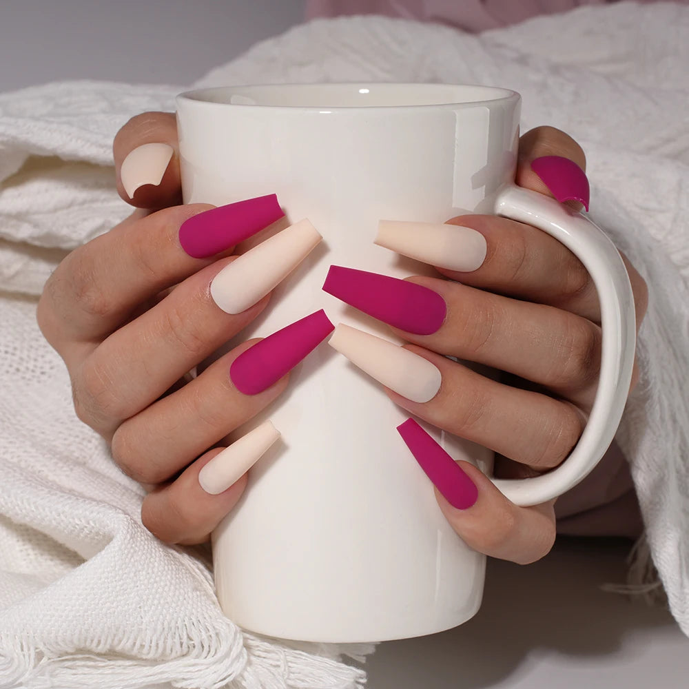 Factory Supplying False Nail Full Cover Waterproof Long Coffin Matte Rainbow Solid Colors Nails Tips Designer Press on Nails