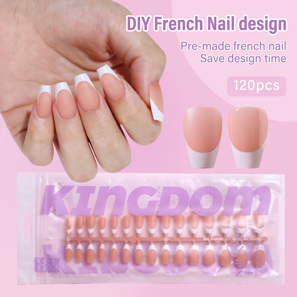 150pcs Wholesale Press on Gel Nails French White Black Tips Private Label Almond Square Coffin French Press on Nails Strip