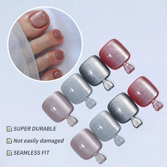 Wholesale 30PCS French Square Toe Nails Tips for Feet Luxury Cat Eye Wearable Feet Acrylic Press on Toe Nails for Nail Art Salon