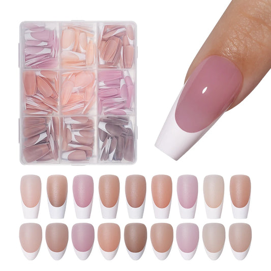 Private Label 270pcs Nude Pink Nail Tips Press on Gel Nails French White Tips Almond Coffin Handmade French Press on Nails Strip