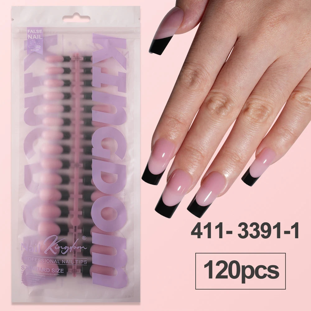 150pcs Wholesale Press on Gel Nails French White Black Tips Private Label Almond Square Coffin French Press on Nails Strip