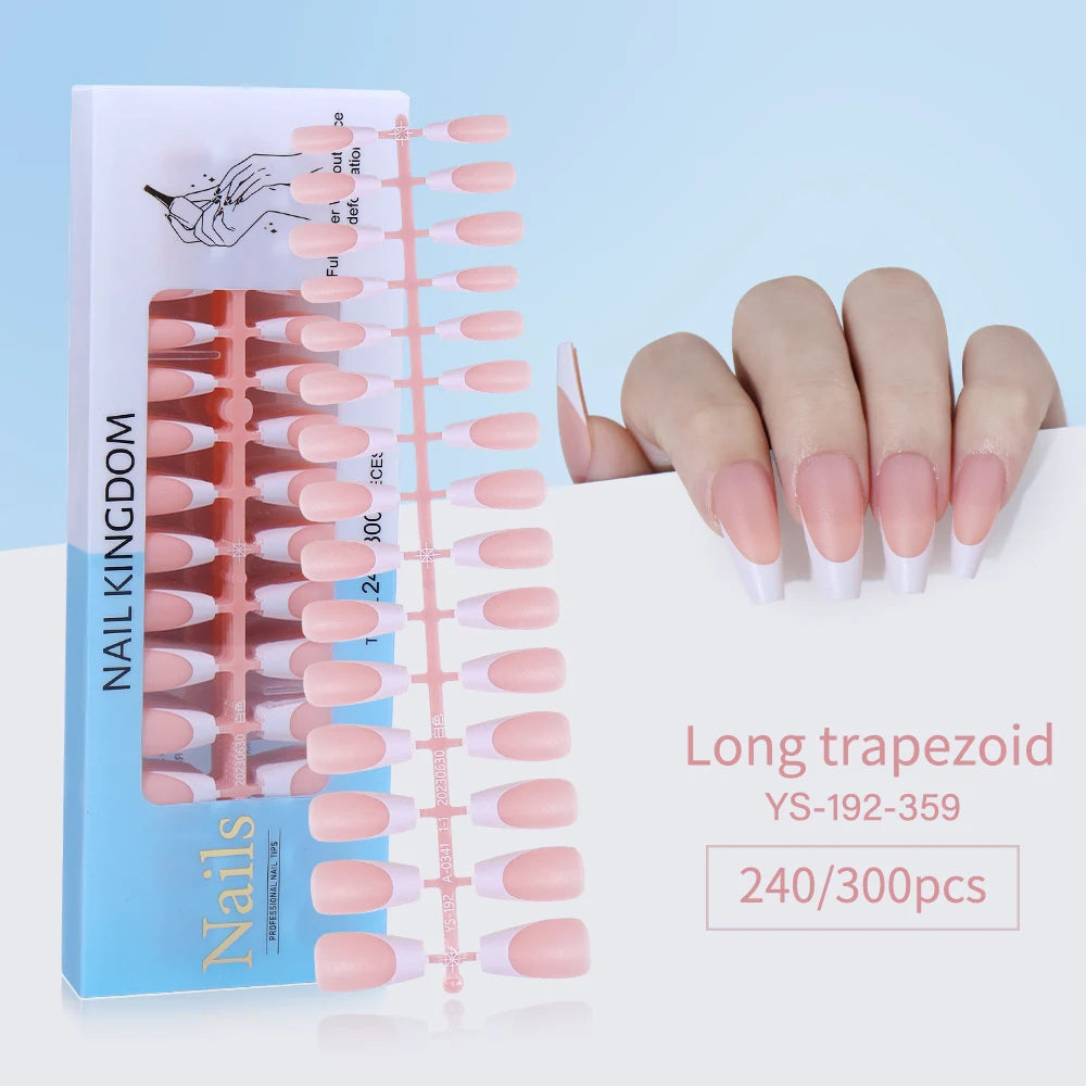 240pcs French Gel X Tips Press on Long Almond False Nails Premade Designed X Coat Tips Full Cover French Tip Press on Nails