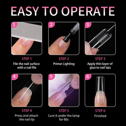 Wholesale 240Pcs Full Cover Half Matte False Nails Long Square Clear Transparent Traceless Semi Frosted Square Nail Tips