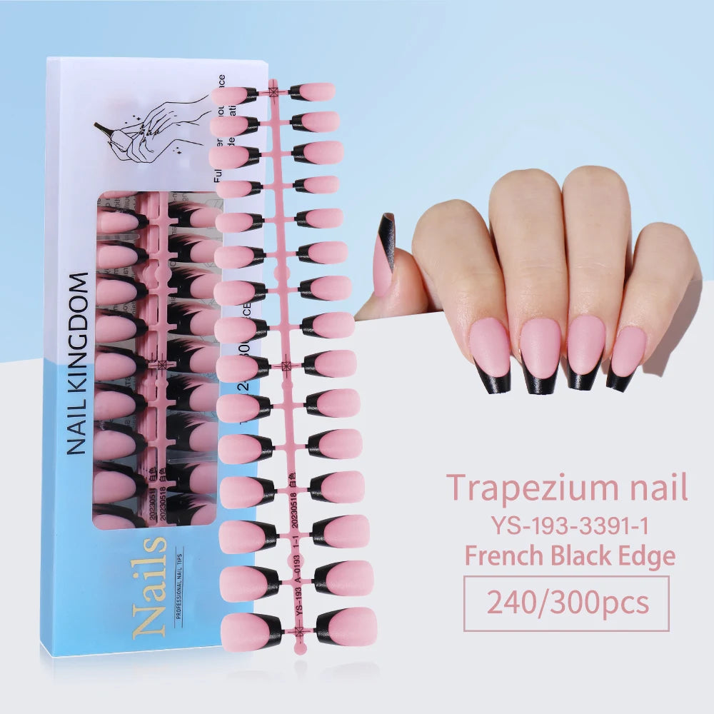 240pcs French Gel X Tips Press on Long Almond False Nails Premade Designed X Coat Tips Full Cover French Tip Press on Nails