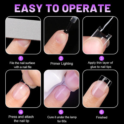 Wholesale 240/500Pcs Acrylic False Nail Manicure Traceless French Clear Half Cover Short Square Nail Tips for Nail Art Salon