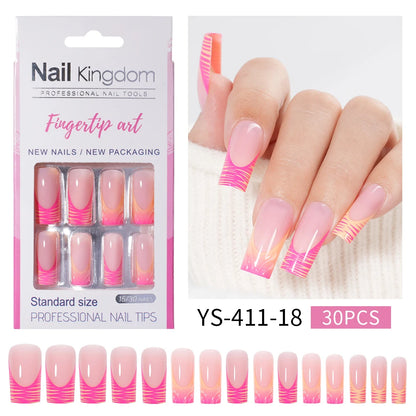 Nail Supplier Custom 30PCS Acrylic Designed Press on Nails Art Handmade Medium Square 3D Flower Gel French Press on Nails