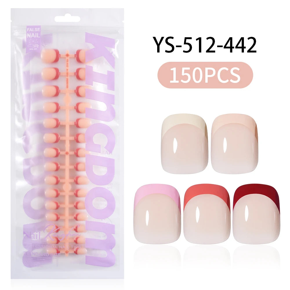 Wholesale Custom 150pcs Full Cover Square Press Acrylic Nails Art False Nails Colorful French Tips Coffin Pattern for Finger