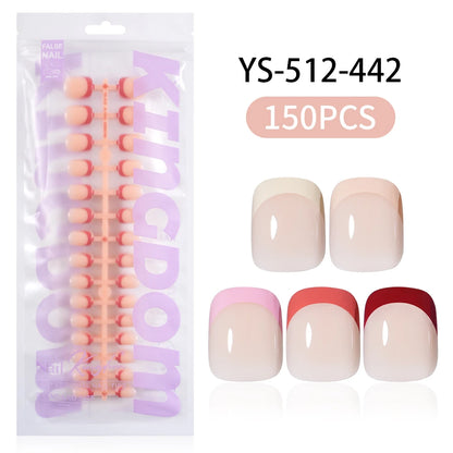 Wholesale Custom 150pcs Full Cover Square Press Acrylic Nails Art False Nails Colorful French Tips Coffin Pattern for Finger