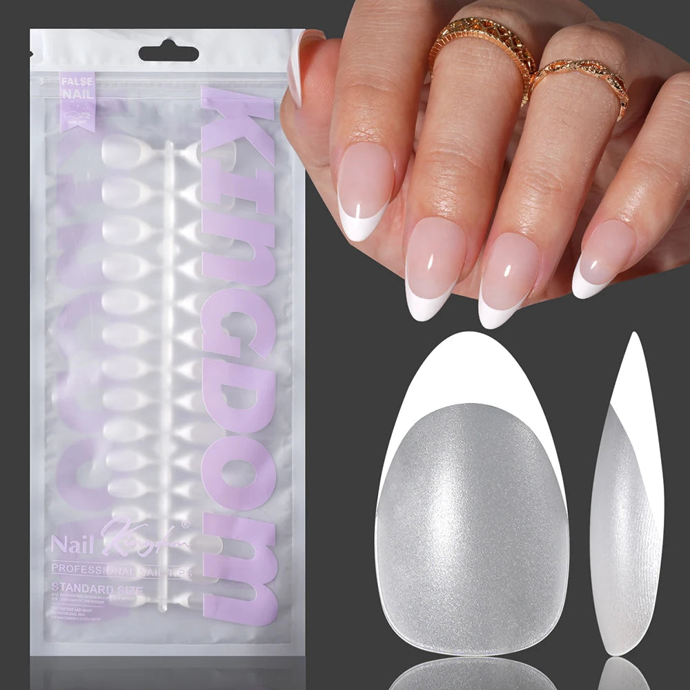 Nail Manufacturer OEM 120pcs French Design Full Matte French Medium Short Ballerina Almond Oval Coffin French Tip Press on Nails
