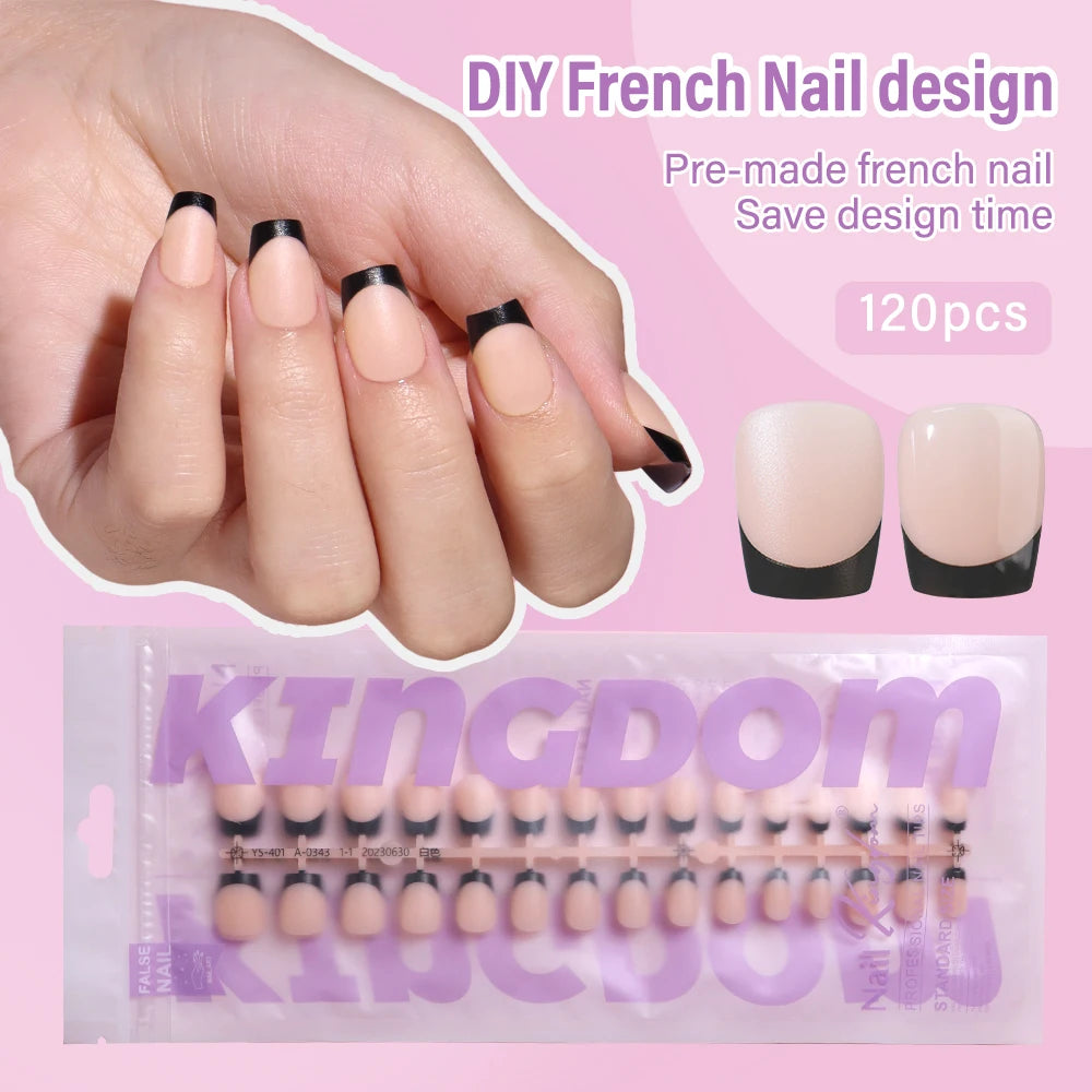 150pcs Wholesale Press on Gel Nails French White Black Tips Private Label Almond Square Coffin French Press on Nails Strip