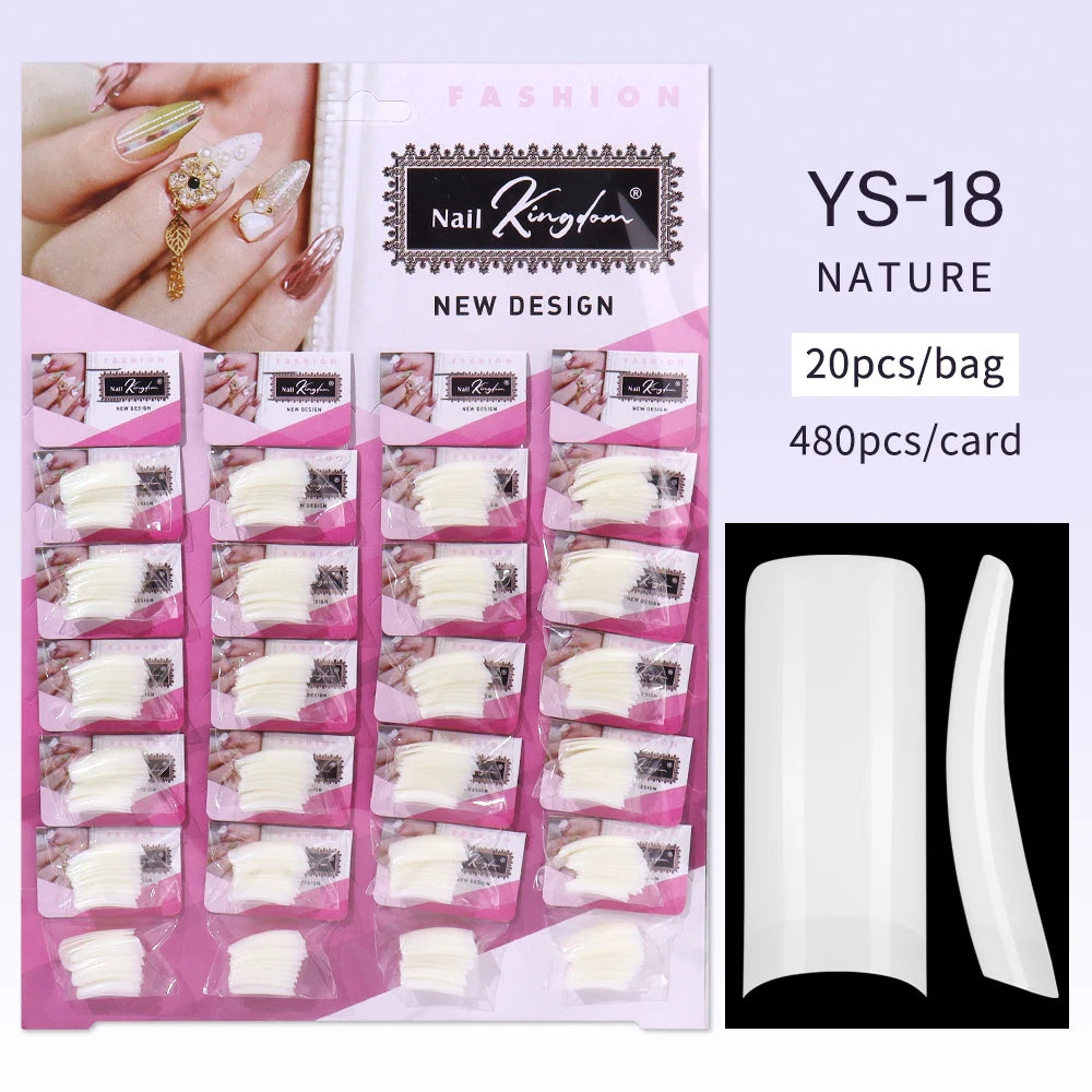 Nail Kingdom 480pcs 24Bags/Set Nail Tips Solid Color Clear Coffin/Square/Almond  Full Cover Nail Tips False Nail Wholesale