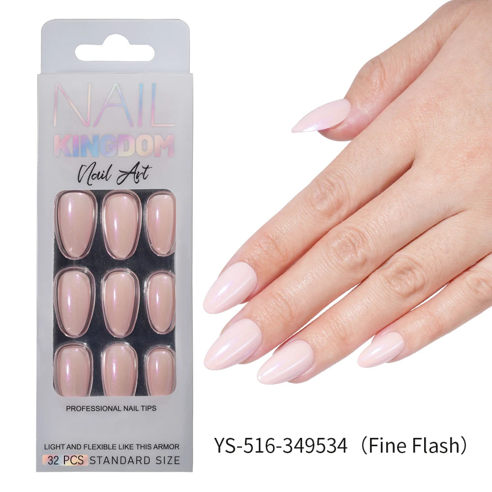 Nail Factory Custom 32pcs/30pcs Handmade Gel Nails Press on Full Cover Solid Color Aurora Glitter Almond Press on Nail Tips
