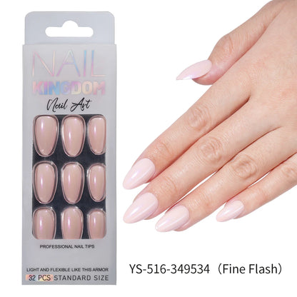 Nail Factory Custom 32pcs/30pcs Handmade Gel Nails Press on Full Cover Solid Color Aurora Glitter Almond Press on Nail Tips