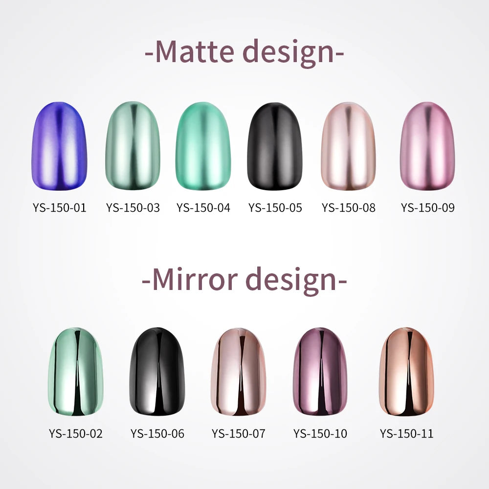 Custom Private Label 24pcs Short Round Solid Color Glittery Mirror False Nails Matte or Mirror Effect Press on Nails Set