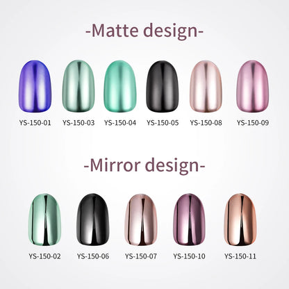 Custom Private Label 24pcs Short Round Solid Color Glittery Mirror False Nails Matte or Mirror Effect Press on Nails Set