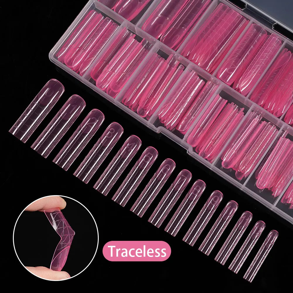 Private Label Russia Quick Building Nail Molds 140Pcs Acrylic Extension Form Tips Traceless Pink Plastic Dual Form Nail Tips