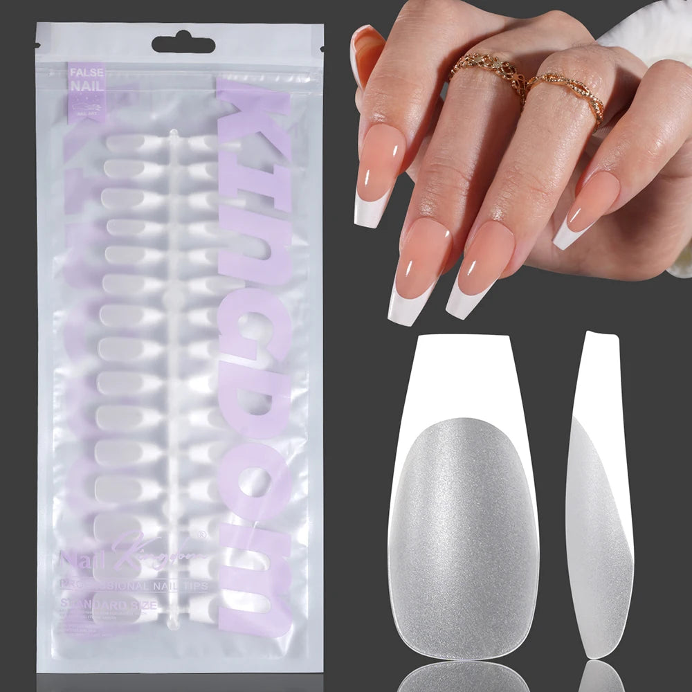 Nail Manufacturer OEM 120pcs French Design Full Matte French Medium Short Ballerina Almond Oval Coffin French Tip Press on Nails