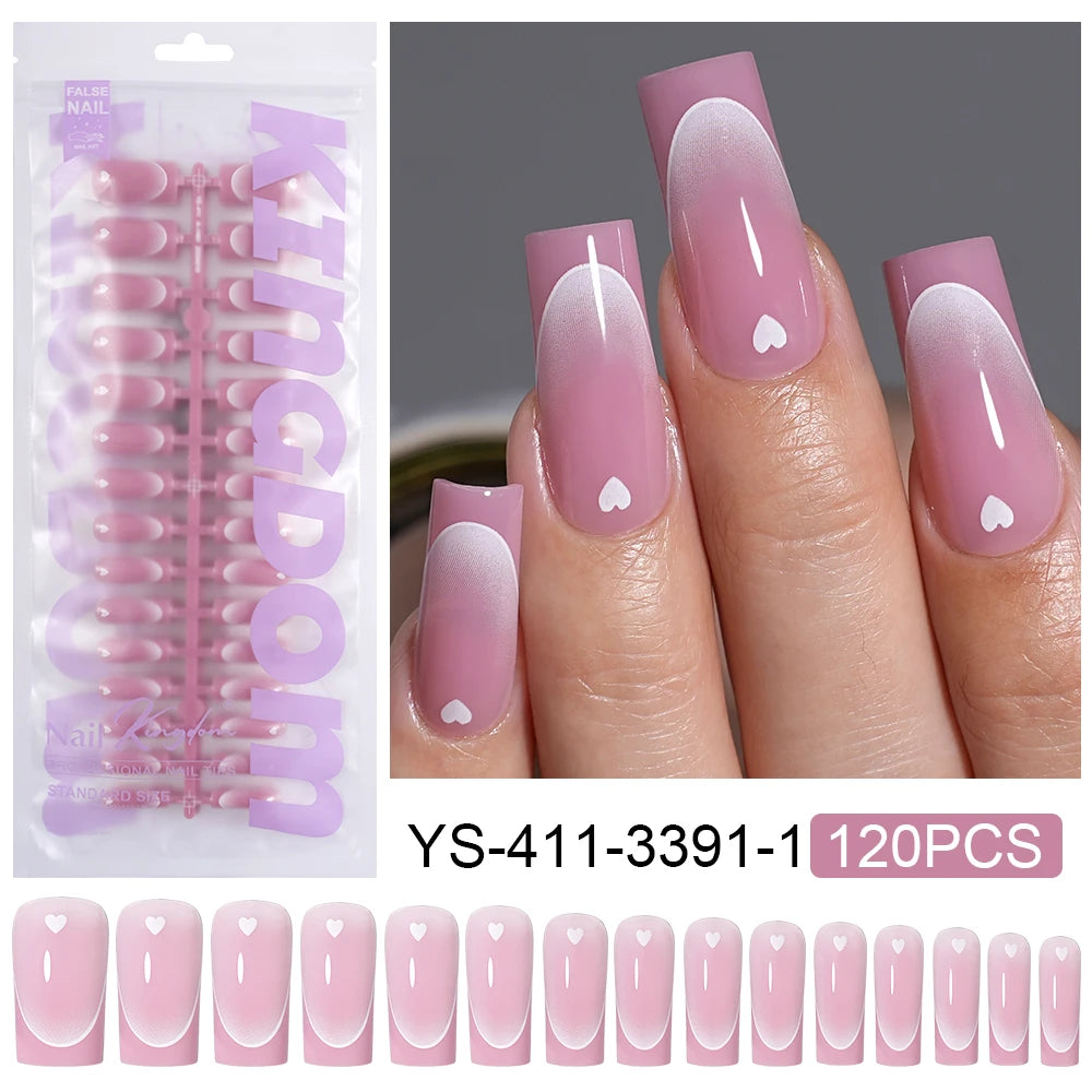 Wholesale 120pcs French Square False Nails Tip Brown Pink Heart Design Soft Gel Nails Press on French Tips