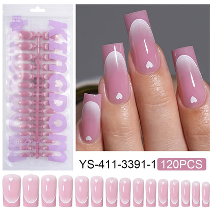 Wholesale 120pcs French Square False Nails Tip Brown Pink Heart Design Soft Gel Nails Press on French Tips