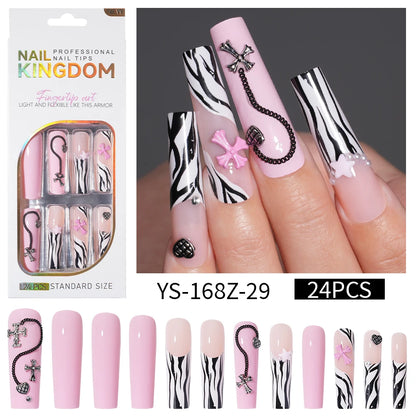 Private Label Wholesale Custom 24pcs French Style Press on Nail Long Square Rhinestone Luxury Press on Nails With Diamond