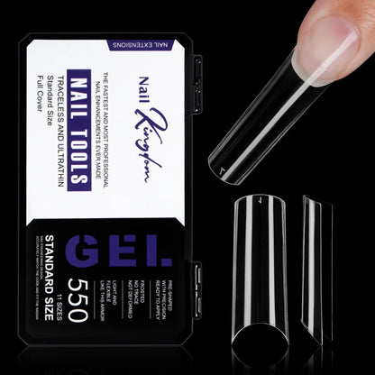Custom Private Label 550pcs/box False Nails Soft Gel Nail Tips 11 Sizes Half Cover Clear Traceless Long Square Nail Tips