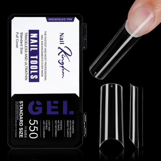 Custom Private Label 550pcs/box False Nails Soft Gel Nail Tips 11 Sizes Half Cover Clear Traceless Long Square Nail Tips