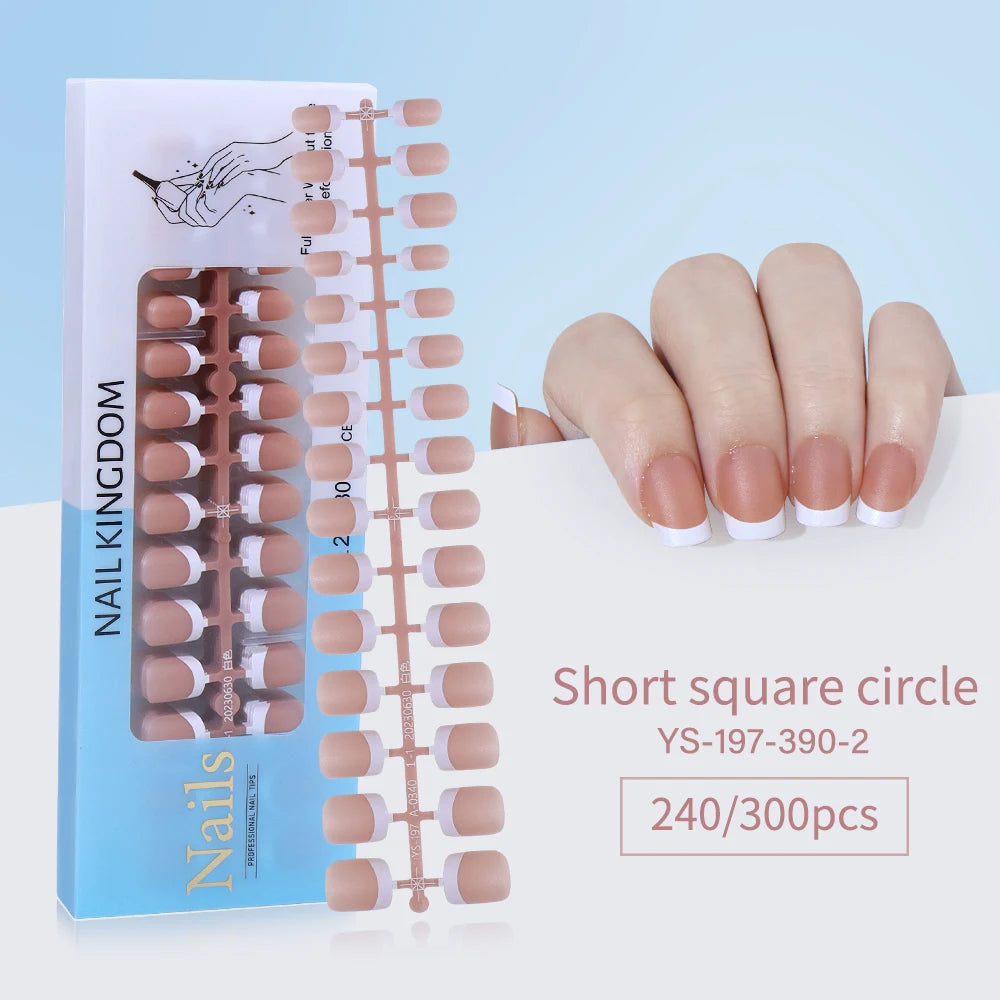 240pcs French Gel X Tips Press on Long Almond False Nails Premade Designed X Coat Tips Full Cover French Tip Press on Nails