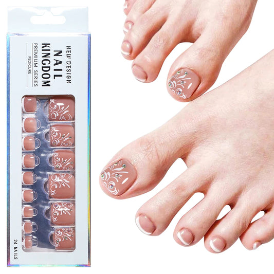 Custom 30pcs Nude Pink Luxury Press on Foot Nail Tips Bling Glitter Toenails Short Square French Press on Toe Nails With Diamond