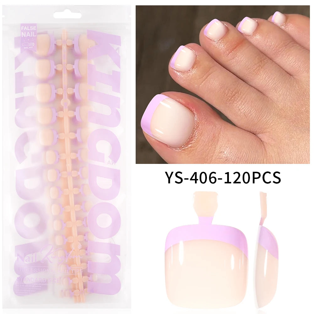 Wholesale 120/150PCS Mixed Color French Square Designs Certain Colorful French Press on Toe Nails Tip for Feet Nail Art Salon
