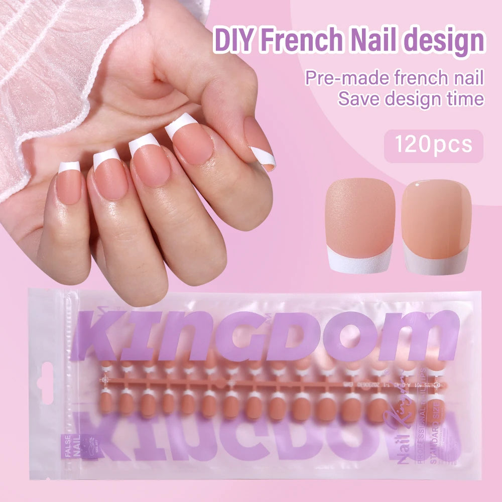 150pcs Wholesale Press on Gel Nails French White Black Tips Private Label Almond Square Coffin French Press on Nails Strip