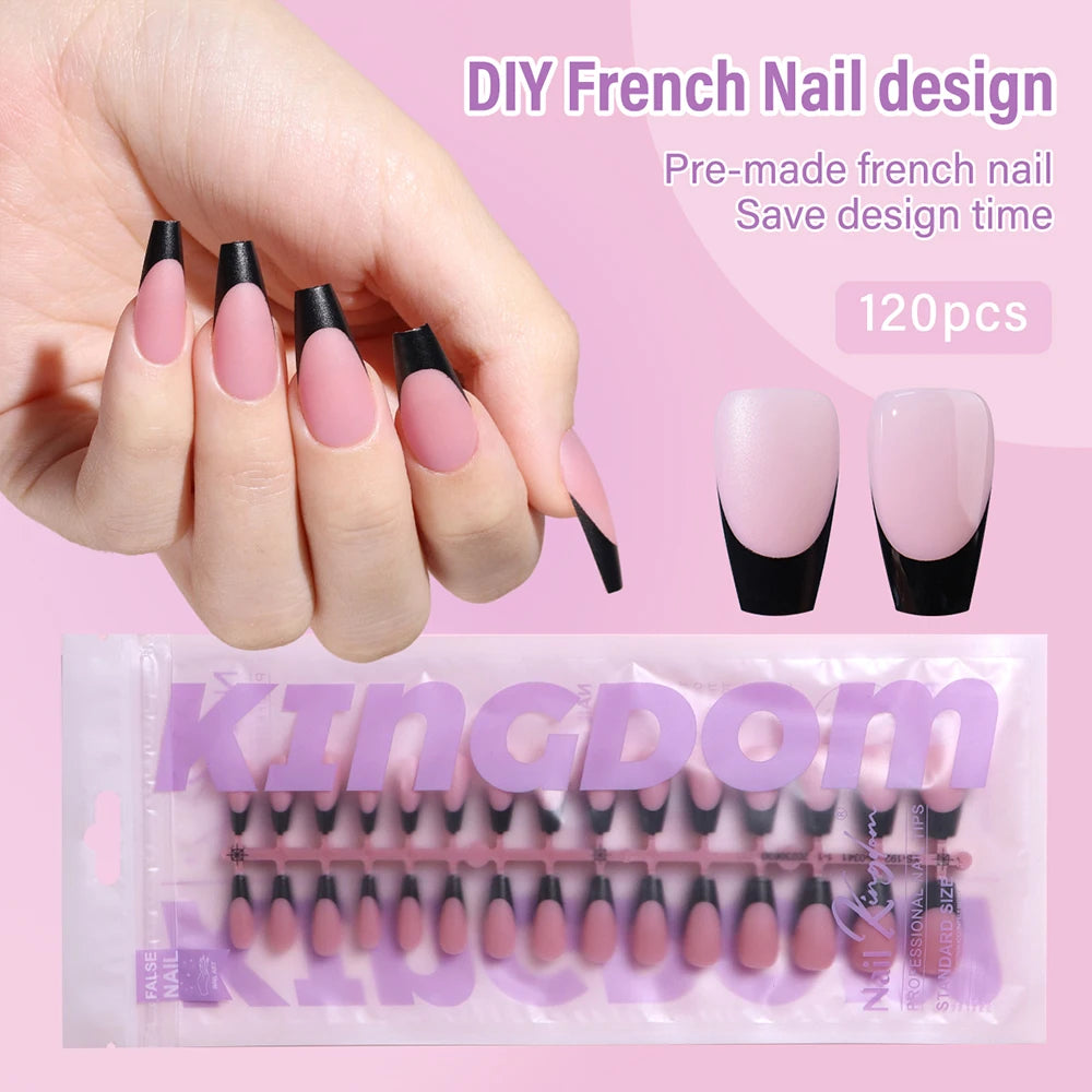 150pcs Wholesale Press on Gel Nails French White Black Tips Private Label Almond Square Coffin French Press on Nails Strip