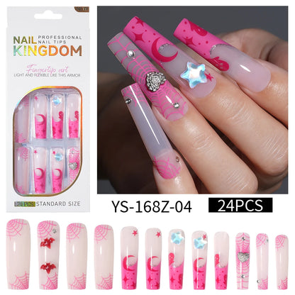 Private Label Wholesale Custom 24pcs French Style Press on Nail Long Square Rhinestone Luxury Press on Nails With Diamond