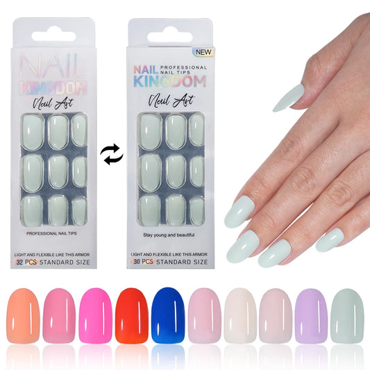 Private Label 30/32pcs Short Round False Nails Art Salon Wholesale Colorful Simple Handmade Solid Color Press on Nails for Women