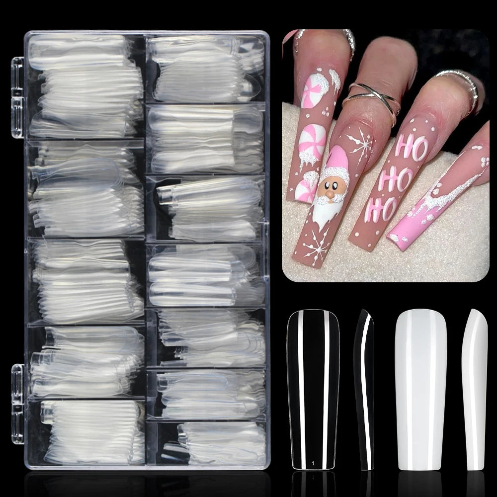 Private Label Full Cover Xxl Square Fake Nail Tips Extension Natural Transparent French Straight Tapered Square Nail Tips