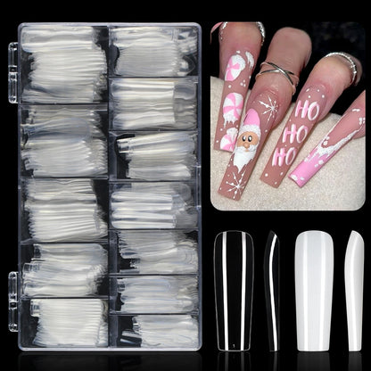 Private Label Full Cover Xxl Square Fake Nail Tips Extension Natural Transparent French Straight Tapered Square Nail Tips