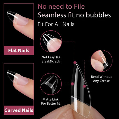 Private Label 120pcs Half Frosted Fake Nails Glossy Surface Ultra Thin Traceless Clear Short Almond Half Matte Nail Tips