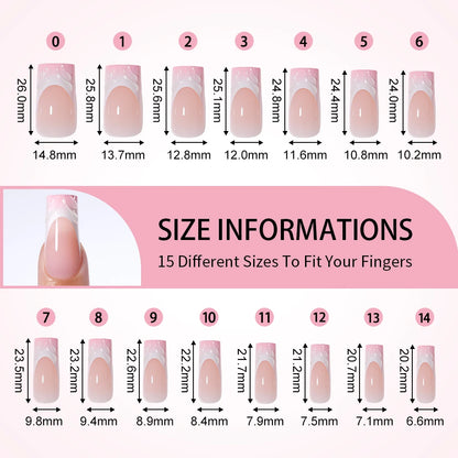 Nail Supplier Custom 30PCS Acrylic Designed Press on Nails Art Handmade Medium Square 3D Flower Gel French Press on Nails