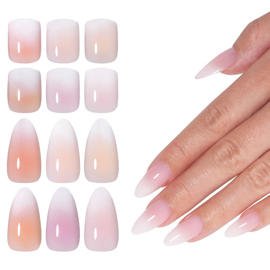 Factory Wholesale OEM ODM 30pcs Nude Gradient Nails Press on Short Medium Square Almond Ombre Pink Press on Nails Art