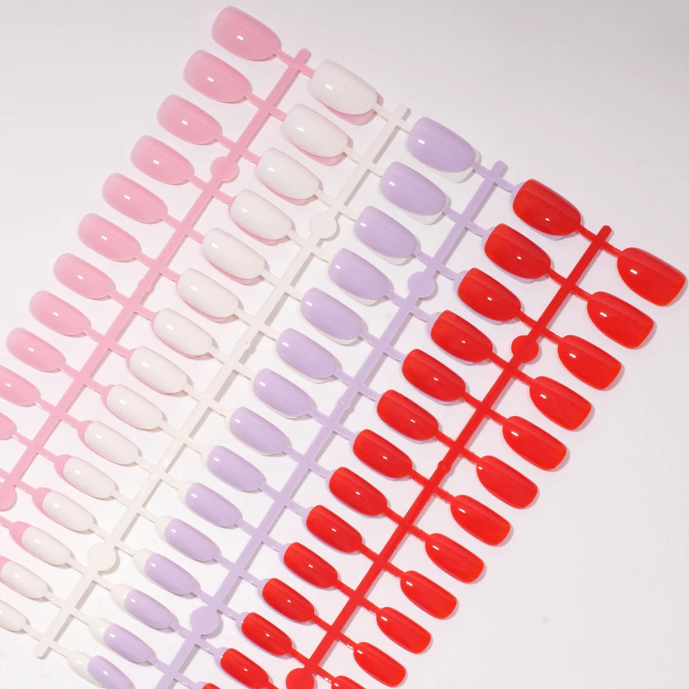 Factory Wholesale 120pcs Purple Pink White Red French Short Nails Reusable Solid Color Press on Nails for Women False Nails