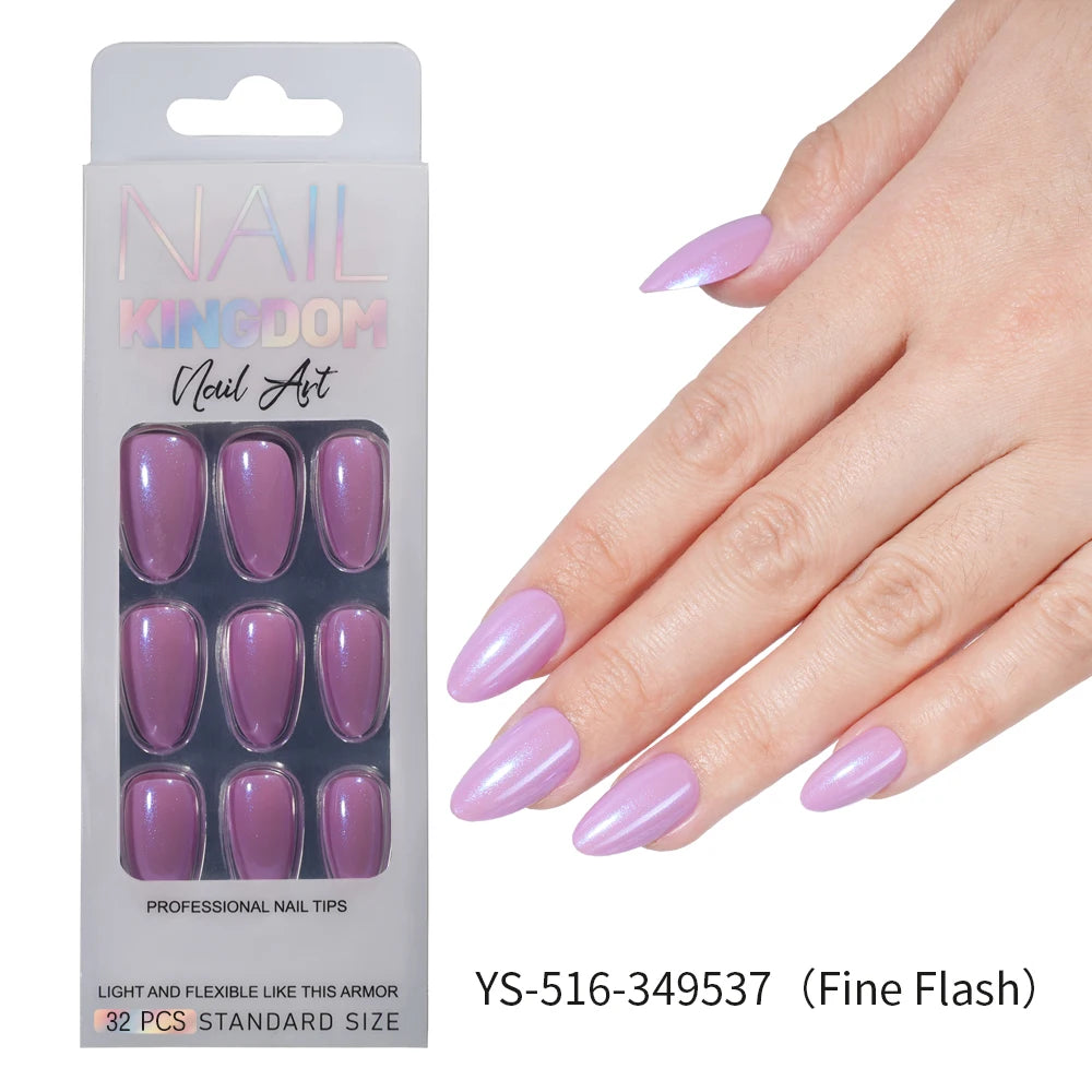 Nail Factory Custom 32pcs/30pcs Handmade Gel Nails Press on Full Cover Solid Color Aurora Glitter Almond Press on Nail Tips