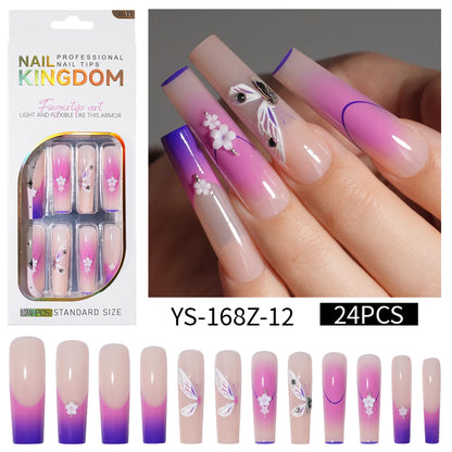 Private Label Wholesale Custom 24pcs French Style Press on Nail Long Square Rhinestone Luxury Press on Nails With Diamond