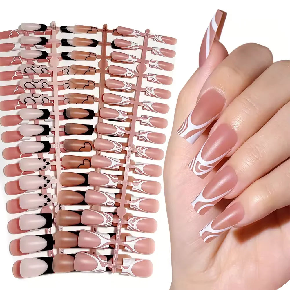 Factory Wholesales French False Matte Nails 120 Pcs Traceless Medium Square Soft Gel French Press on Nail for Nail Art Salon