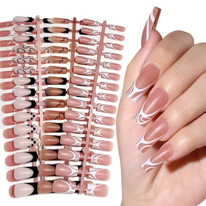 Factory Wholesales French False Matte Nails 120 Pcs Traceless Medium Square Soft Gel French Press on Nail for Nail Art Salon