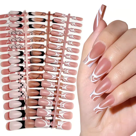 Factory Wholesales French False Matte Nails 120 Pcs Traceless Medium Square Soft Gel French Press on Nail for Nail Art Salon