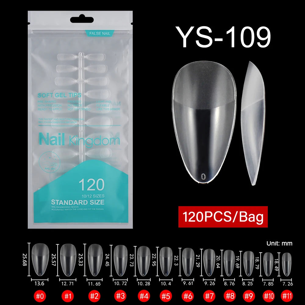 Wholesale 120pcs/bag Full Cover Manicure Clear Nail Tips Traceless Medium Stiletto Half Matte Acrylic Nail Tips for Nail Art