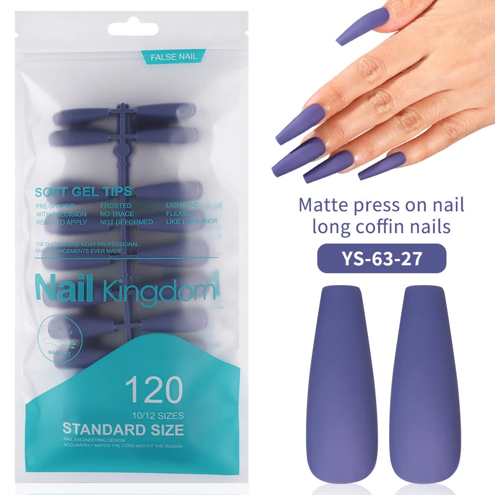 Factory Supplying False Nail Full Cover Waterproof Long Coffin Matte Rainbow Solid Colors Nails Tips Designer Press on Nails
