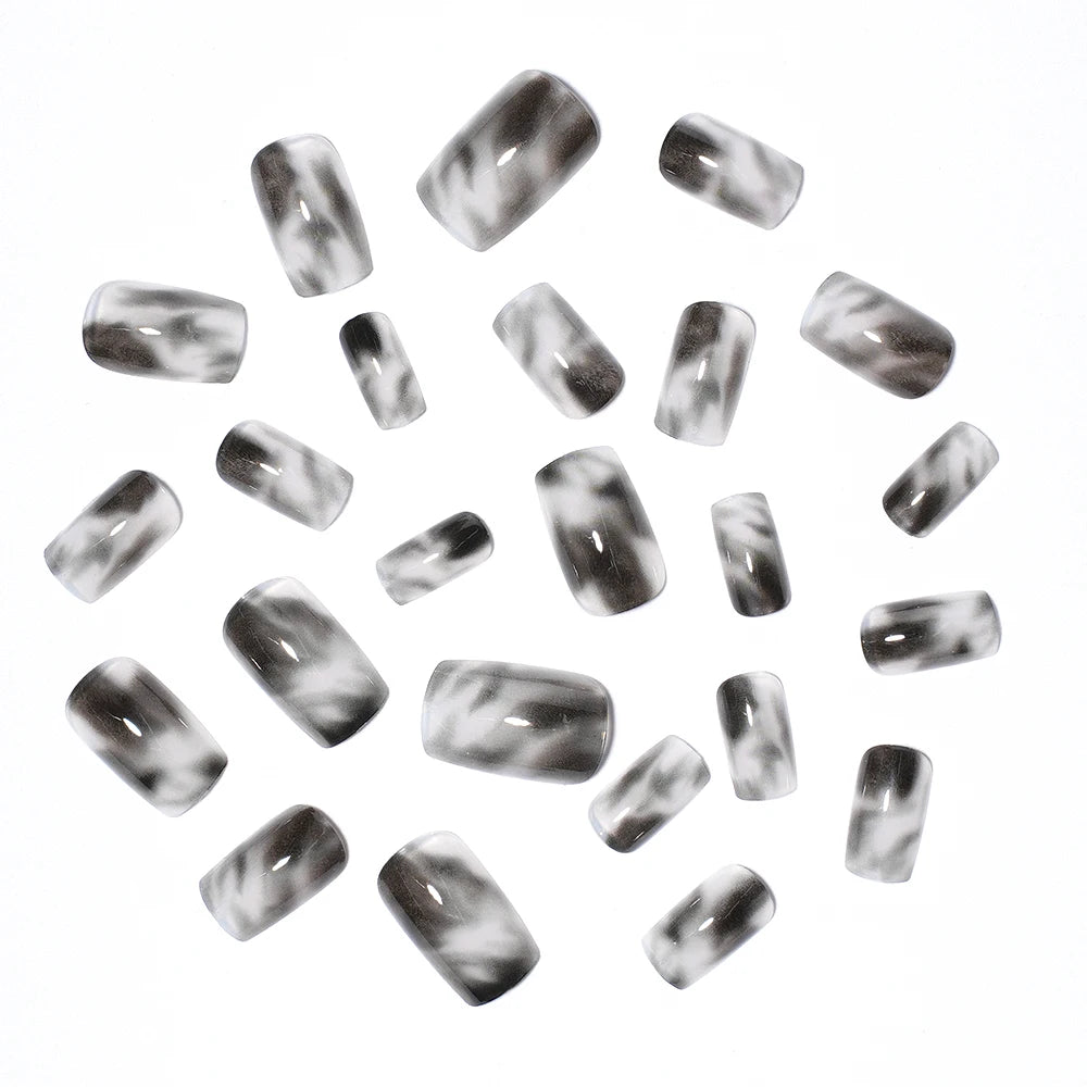 Hot Selling Custom 24PCS Press on Nails Gray Color Handmade Short Square Gel Press on Nails for Women Nail Art DIY Design