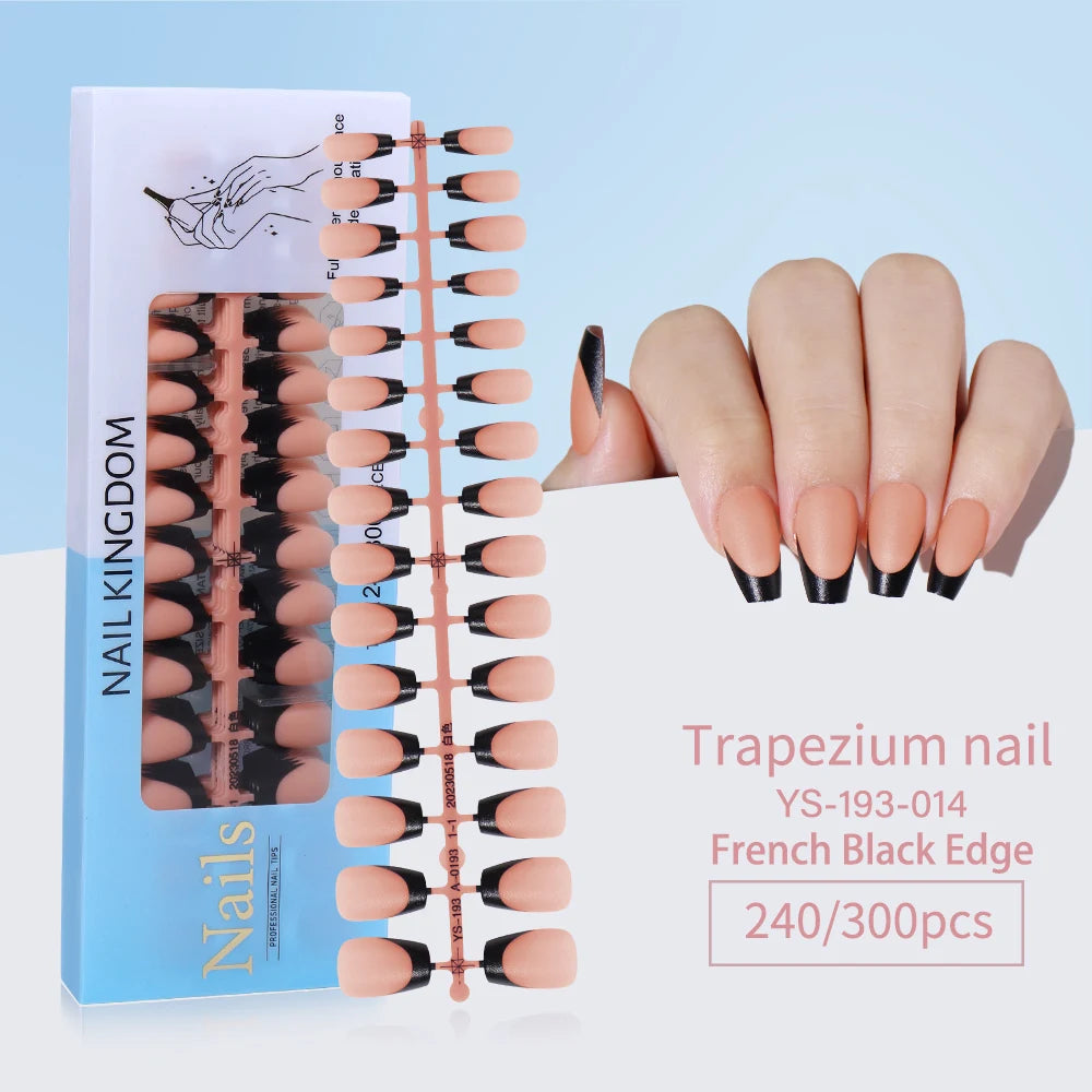 240pcs French Gel X Tips Press on Long Almond False Nails Premade Designed X Coat Tips Full Cover French Tip Press on Nails