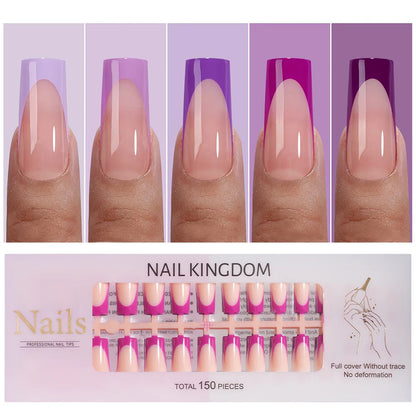 150PCS French Tip Press-On Nail Art Long Square Almond Full Cover Purple Solid Color for Finger Application Nail Supplier