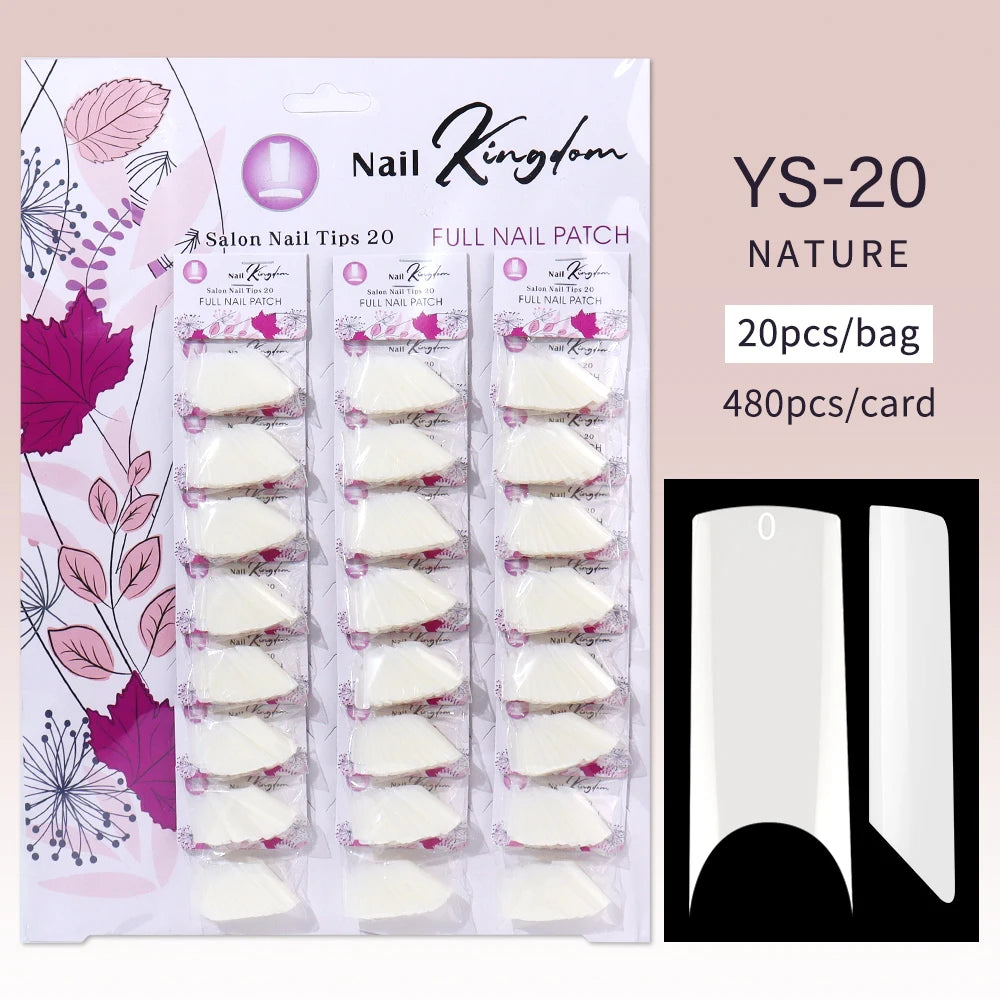 Nail Kingdom 480pcs 24Bags/Set Nail Tips Solid Color Clear Coffin/Square/Almond  Full Cover Nail Tips False Nail Wholesale